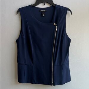 White House Black Market Asymmetrical Zipper Tank Top - Navy